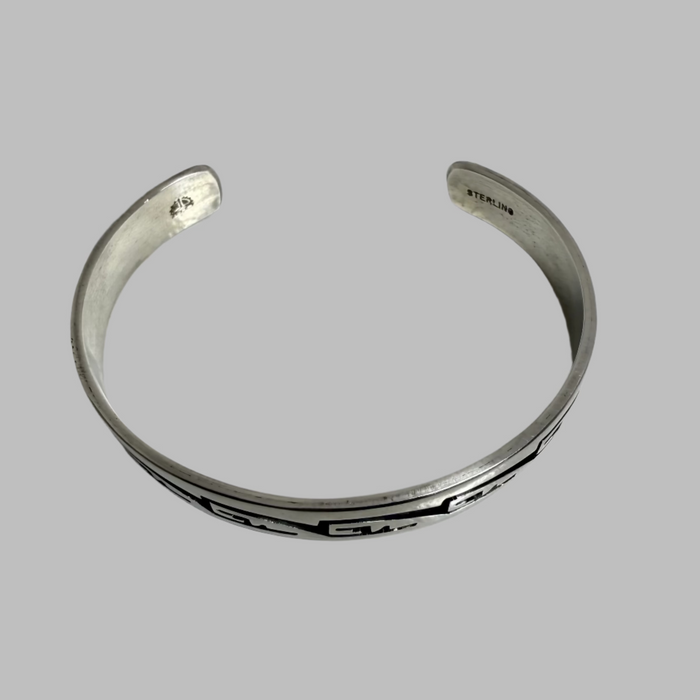Hopi Silver Overlay Water Designs Bracelet, by Leon Lomakema