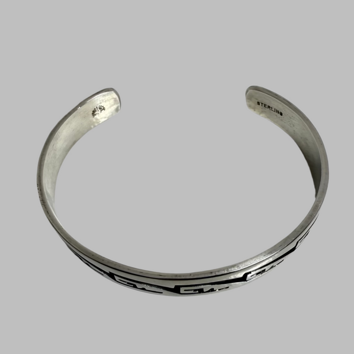 Hopi Silver Overlay Water Designs Bracelet, by Leon Lomakema