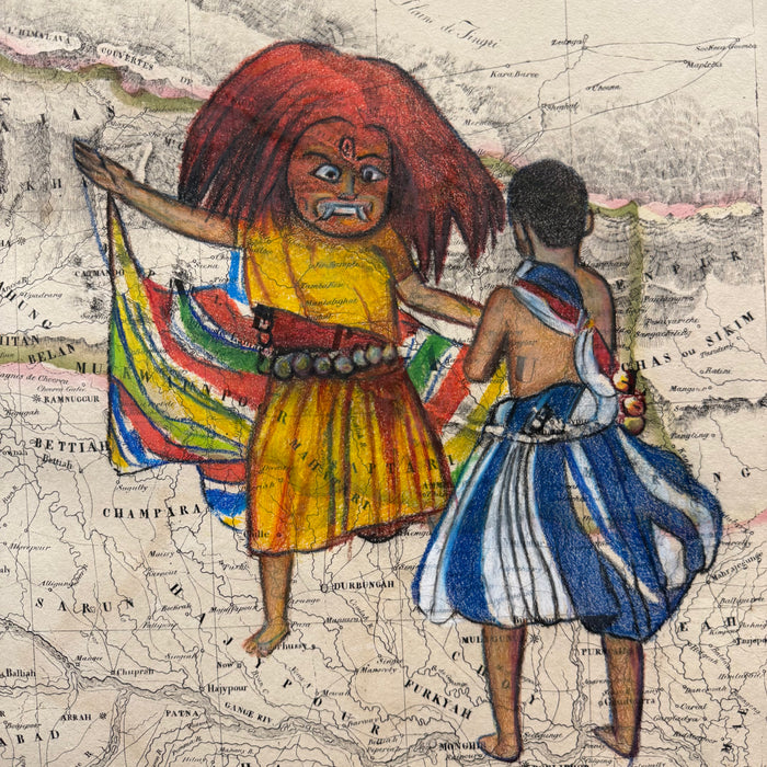 Lakhey, (Cultural Dance) 1827 Nepal Map, by Chandra Tamrakar