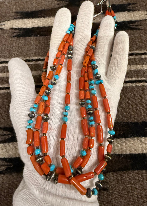 Natural Coral Turquoise Necklace, by Marie Lee