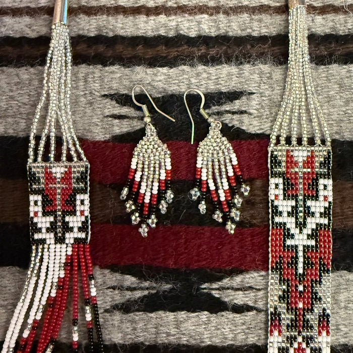 Beaded Navajo Rug Design Necklace Set, by Rena Charles, Navajo