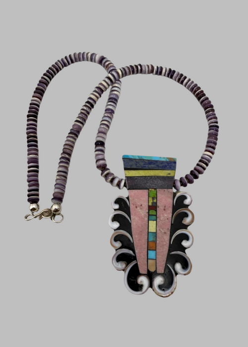 Mosaic Splash Down Inlay Necklace, by Mary L. Tafoya