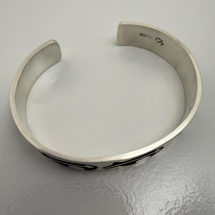 Hopi Silver Overlay Bear Design Bracelet, by Darren Seweyestewa