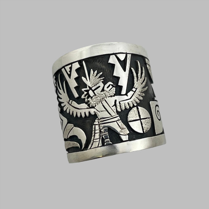 Eagle Dancer Kachina Silver Overlay Ring, by Berra Tawahongva