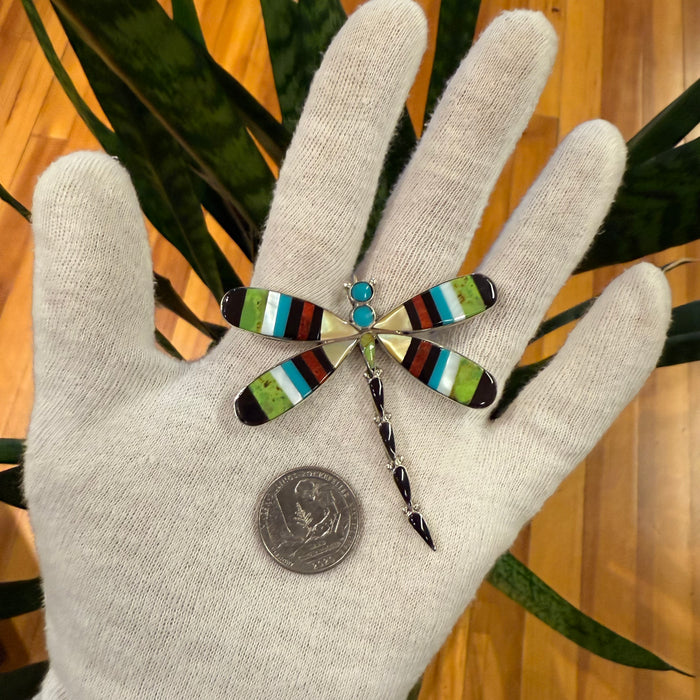 Turquoise and Shells Inlay Dragonfly Pendant or Brooch, by Angus Ahiyite
