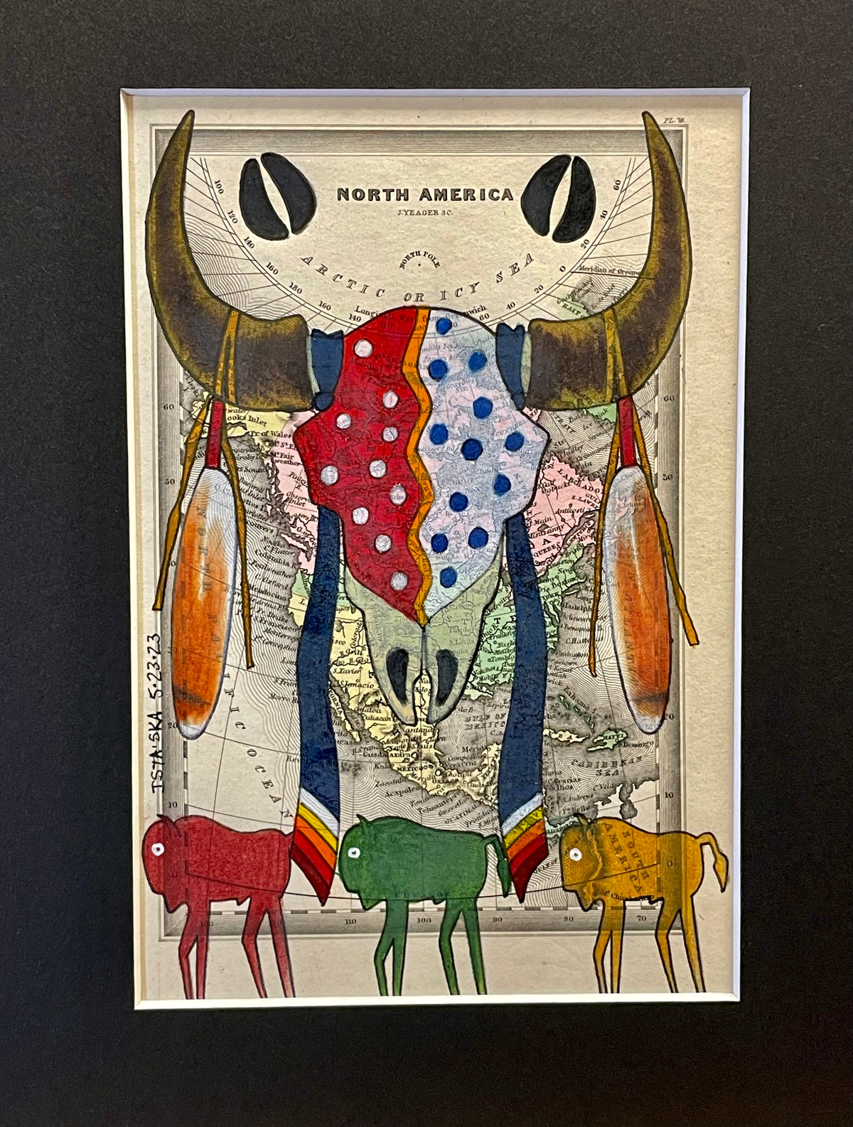 Ledger Art on Antique Maps by American Indian Artists– Raven Makes Gallery