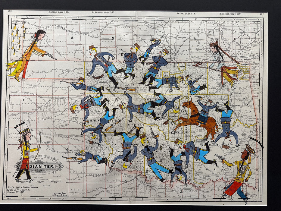Major Joel Elliott's Command Battle of the Washita, 1882 Indian Territory Map, George Curtis Levi