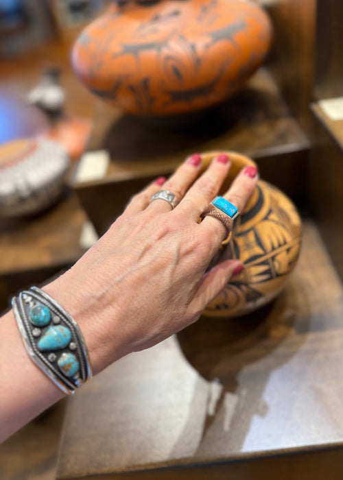 Kingman Turquoise and Silver Hopi Ring, by Gerald Lomaventema