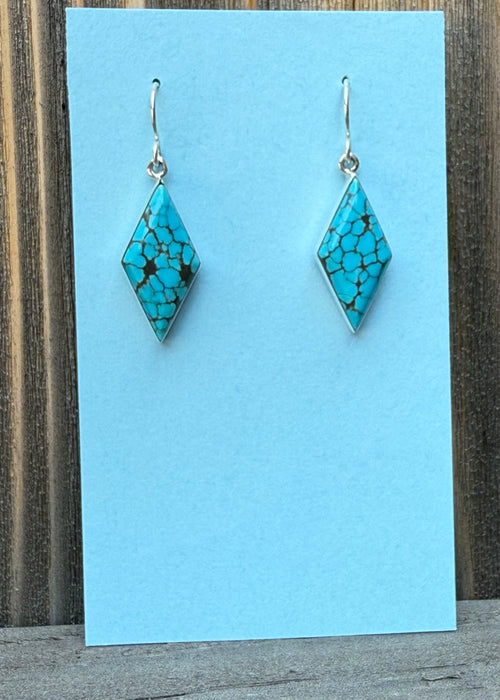 Diamond Shaped Silver and Turquoise Earrings, by Cathy Webster