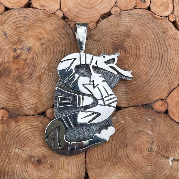 Hopi Rattlesnake Silver Overlay Pendant, by Willis Humeyestewa
