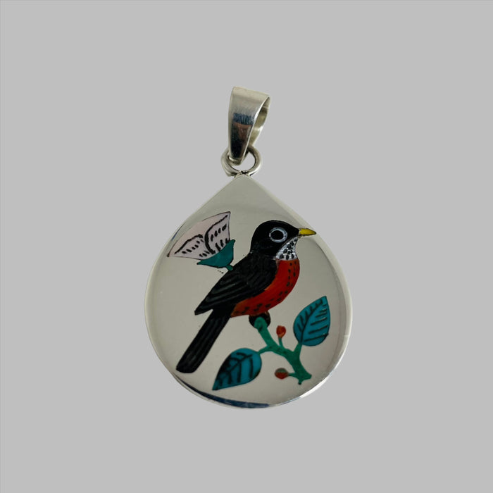 Zuni Inlay Robin Pendant, by Ruddell Laconsello
