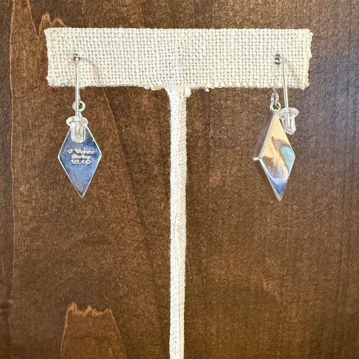 Diamond Shaped Silver and Turquoise Earrings, by Cathy Webster
