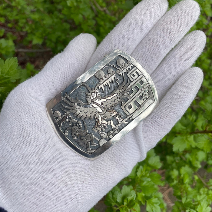 Hopi Eagle Dancer Silver Overlay Belt Buckle, by Ronald Wadsworth