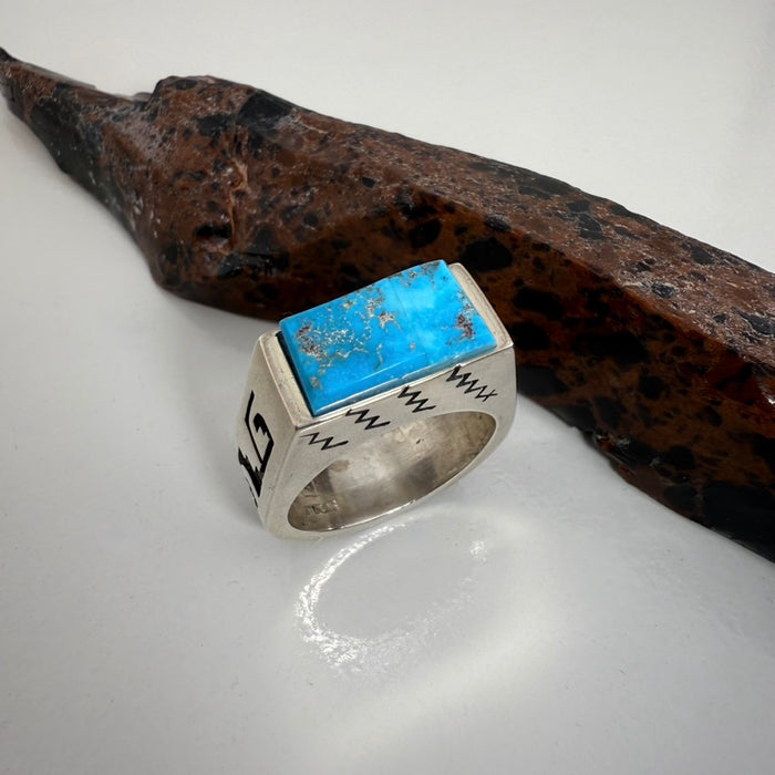 Kingman Turquoise and Silver Hopi Ring, by Gerald Lomaventema