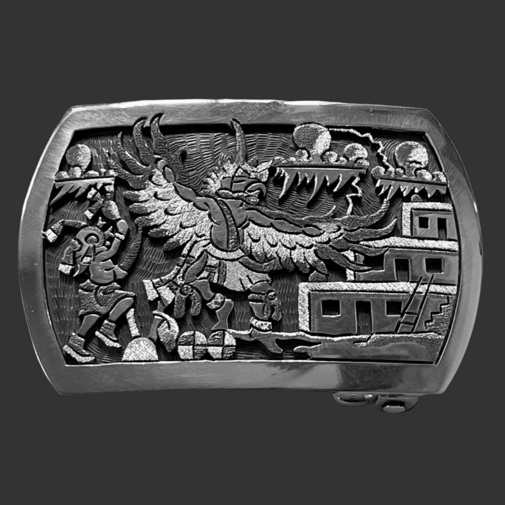 インディアン　バックル　シルバー Hopi Belt buckle Hopi Eagle Dancer Silver Overlay Belt Buckle, by Ronald Wadsworth