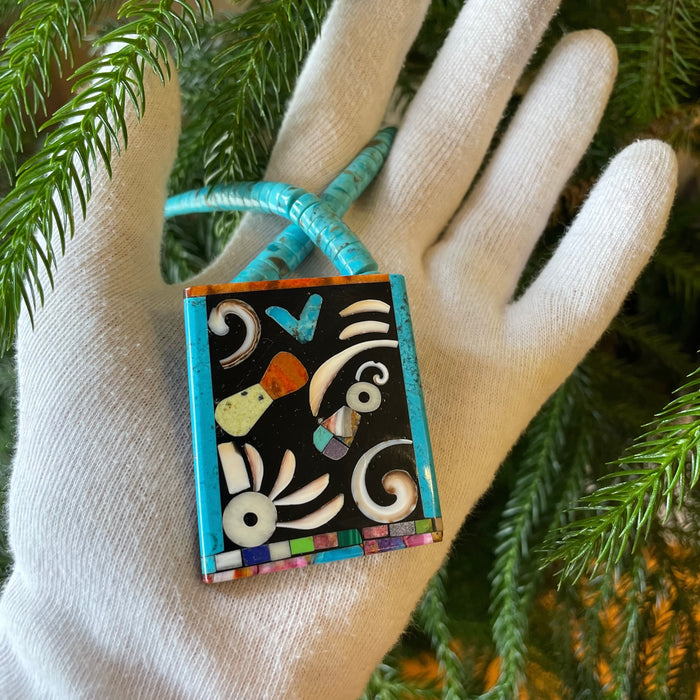 Spring Fantasia Mosaic Inlay Necklace, by Mary L. Tafoya
