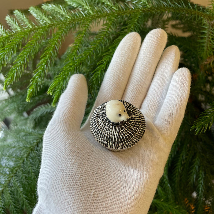 Baleen and Argentium Sterling Silver Basket with Walrus Ivory Finial, by Don Johnston