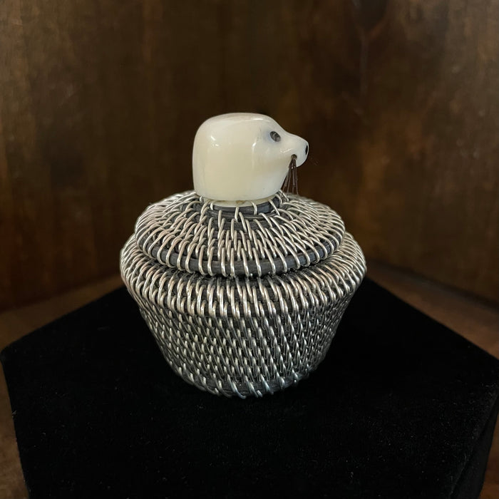 Baleen and Argentium Sterling Silver Basket with Walrus Ivory Finial, by Don Johnston