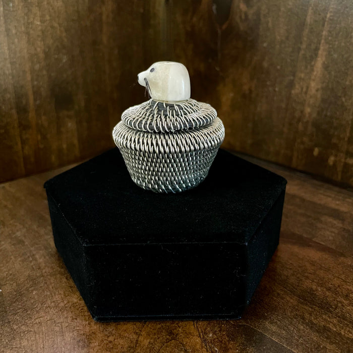 Baleen and Argentium Sterling Silver Basket with Walrus Ivory Finial, by Don Johnston