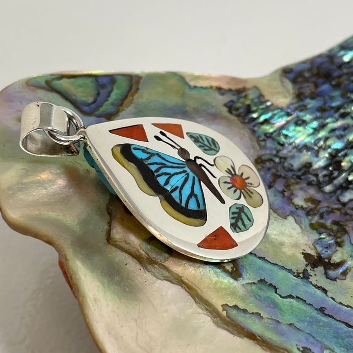 Inlay Butterfly Silver Pendant, by Ruddell Laconsello