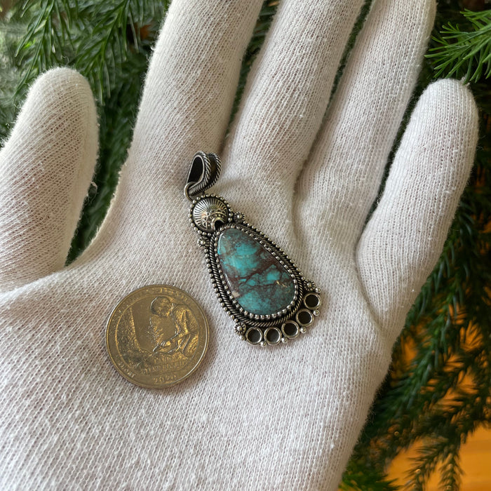 Bisbee Turquoise and Silver Navajo Pendant, by Ivan Howard