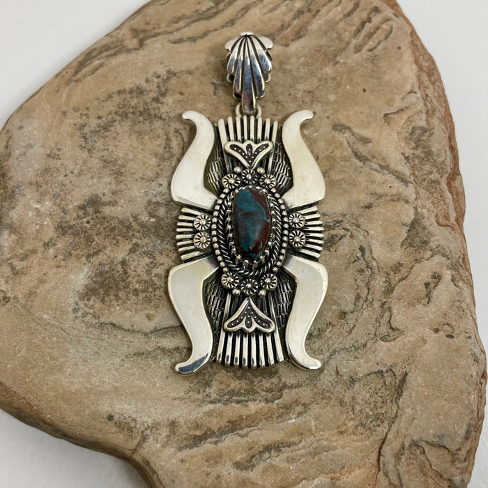 Bisbee Turquoise and Silver Navajo Pendant, by Ivan Howard