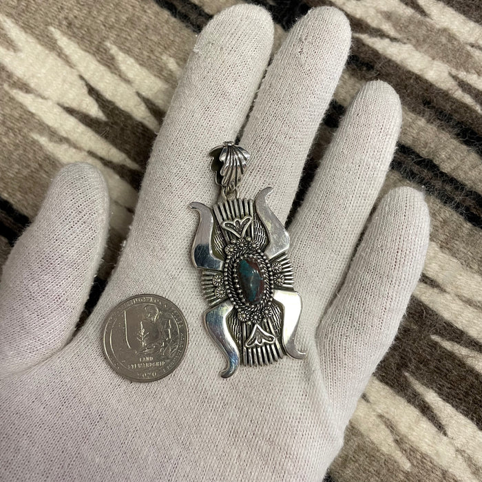 Bisbee Turquoise and Silver Navajo Pendant, by Ivan Howard