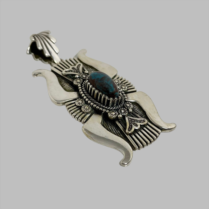 Bisbee Turquoise and Silver Navajo Pendant, by Ivan Howard