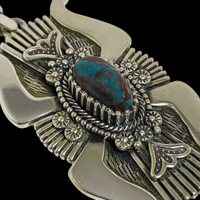 Bisbee Turquoise and Silver Navajo Pendant, by Ivan Howard