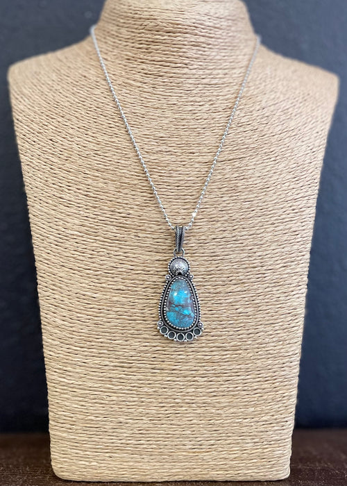 Bisbee Turquoise and Silver Navajo Pendant, by Ivan Howard