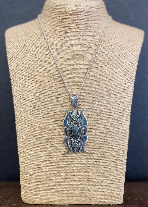 Bisbee Turquoise and Silver Navajo Pendant, by Ivan Howard