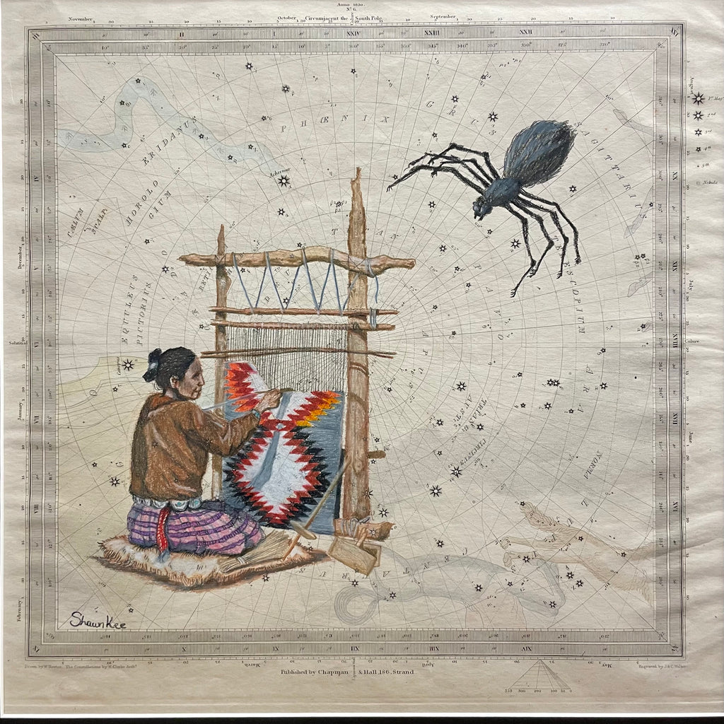 Ledger Art on antique maps, Native American Art, by Shawn Kee