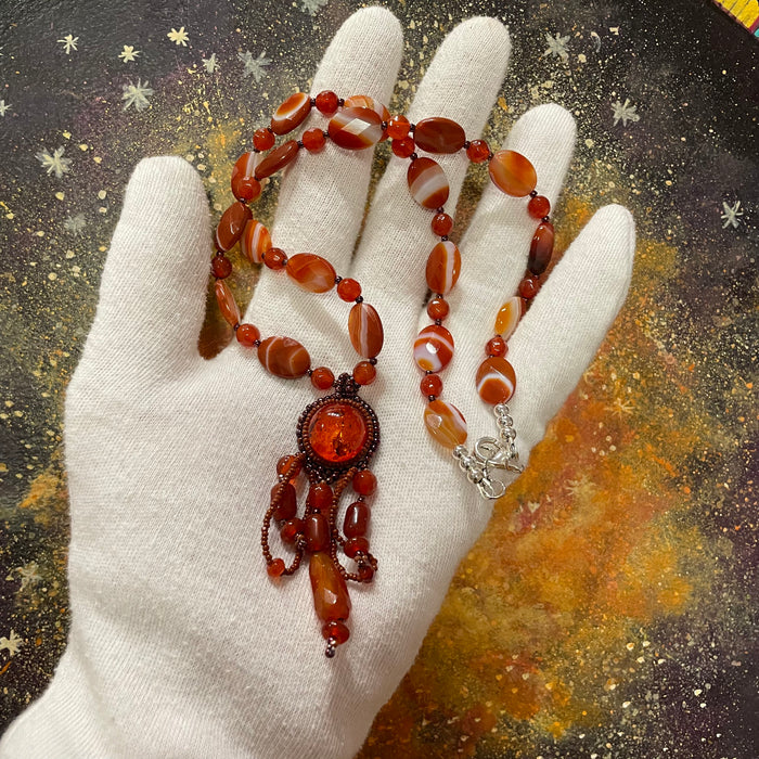 Amber and Carnelian Necklace, by Jovanna Poblano