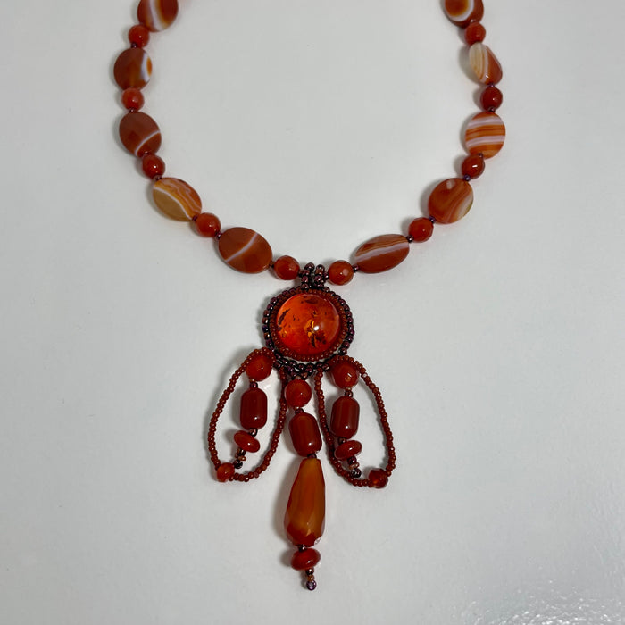 Amber and Carnelian Necklace, by Jovanna Poblano