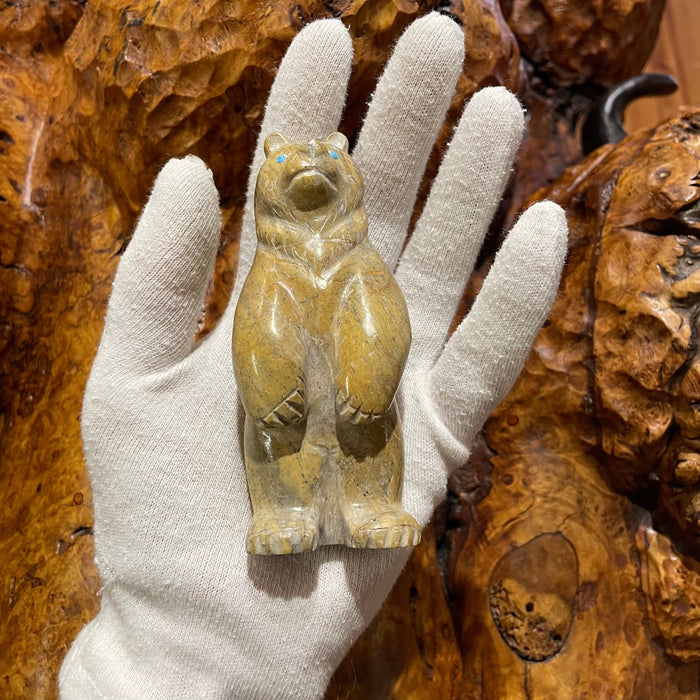 Turkish Marble Standing Bear Zuni Fetish, by Cody Nastacio