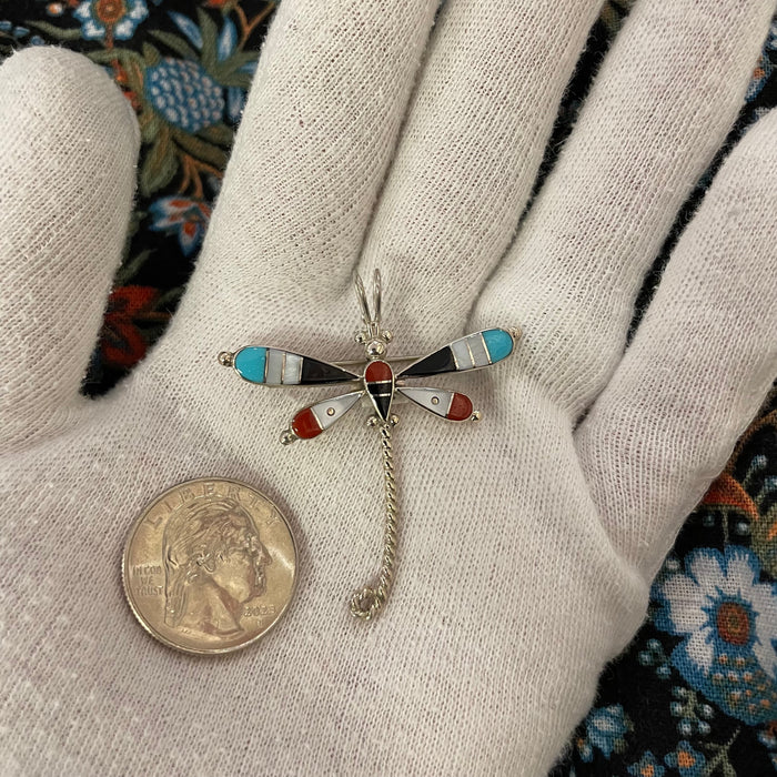 Zuni Inlay Dragonfly Pin or Pendant, by Lyndon Ahiyite