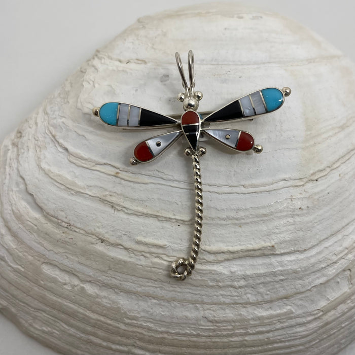 Zuni Inlay Dragonfly Pin or Pendant, by Lyndon Ahiyite