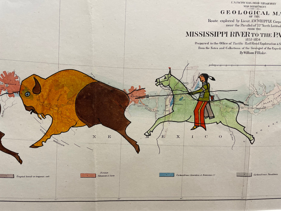 Cheyenne Indians Bison Hunt, 1854 Map, George Curtis Levi