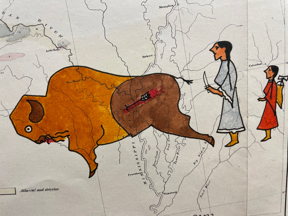 Cheyenne Indians Bison Hunt, 1854 Map, George Curtis Levi