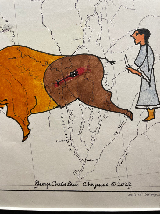 Cheyenne Indians Bison Hunt, 1854 Map, George Curtis Levi