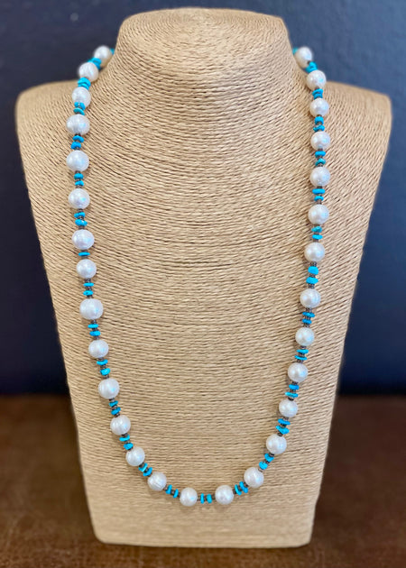 Navajo Pearls and Turquoise Necklace, by Marie Lee, Navajo
