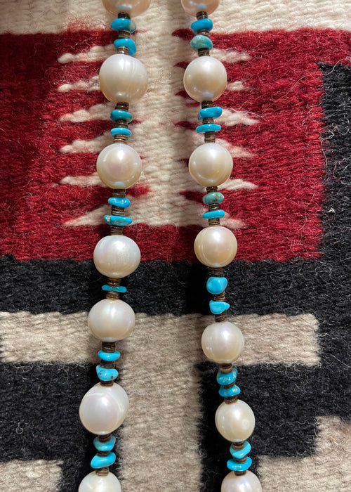 Cultured Fresh Water Pearls and Sleeping Beauty Turquoise Chips Necklace, by Marie Lee