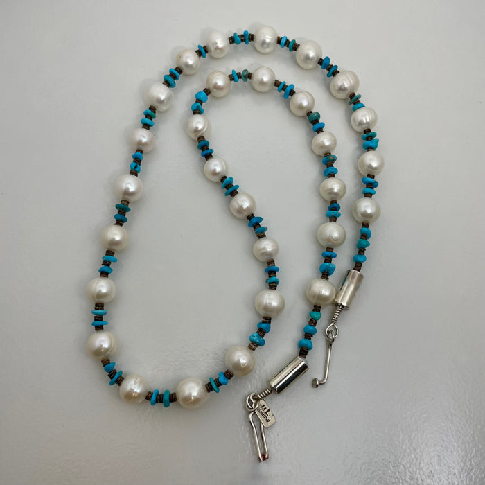 Cultured Fresh Water Pearls and Sleeping Beauty Turquoise Chips Necklace, by Marie Lee