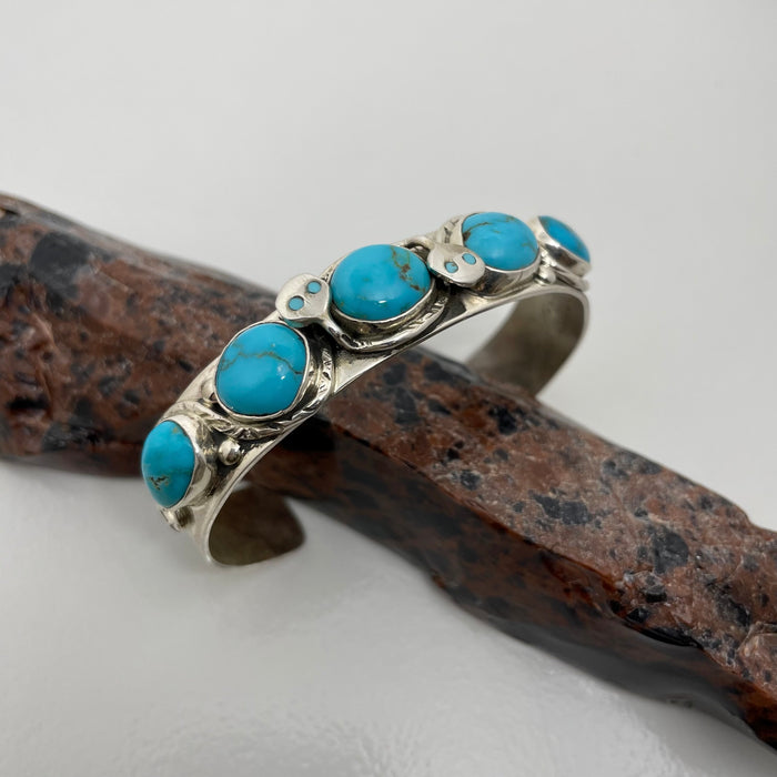 Sleeping Beauty Turquoise and Silver Zuni Snake Bracelet, by Jude Candelaria