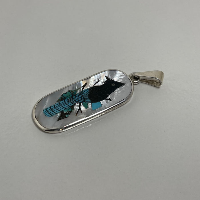 Zuni Inlay Stellar Jay Pendant, by Harlan and Monica Coonsis