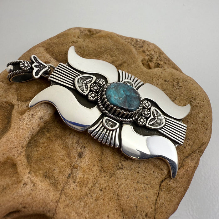 Bisbee Turquoise and Silver Navajo Pendant, by Ivan Howard