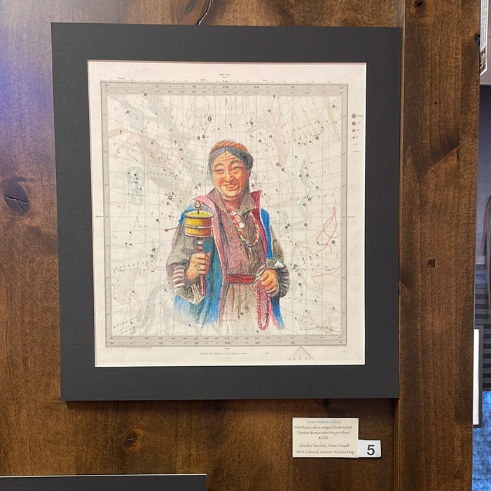 Tibetan Woman with Prayer Wheel, 1844 Map, by Chandra Tamrakar, Nepal