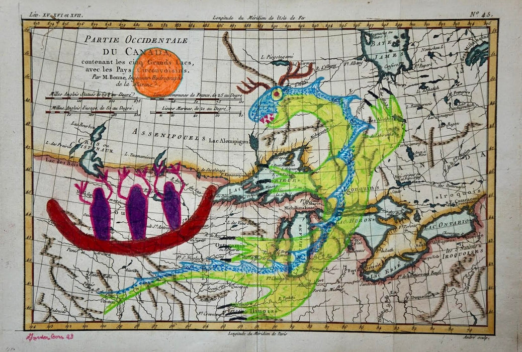 Mishipesu (The Underwater Panther in Lake Superior,) 1780 Map, by Gordon Coons