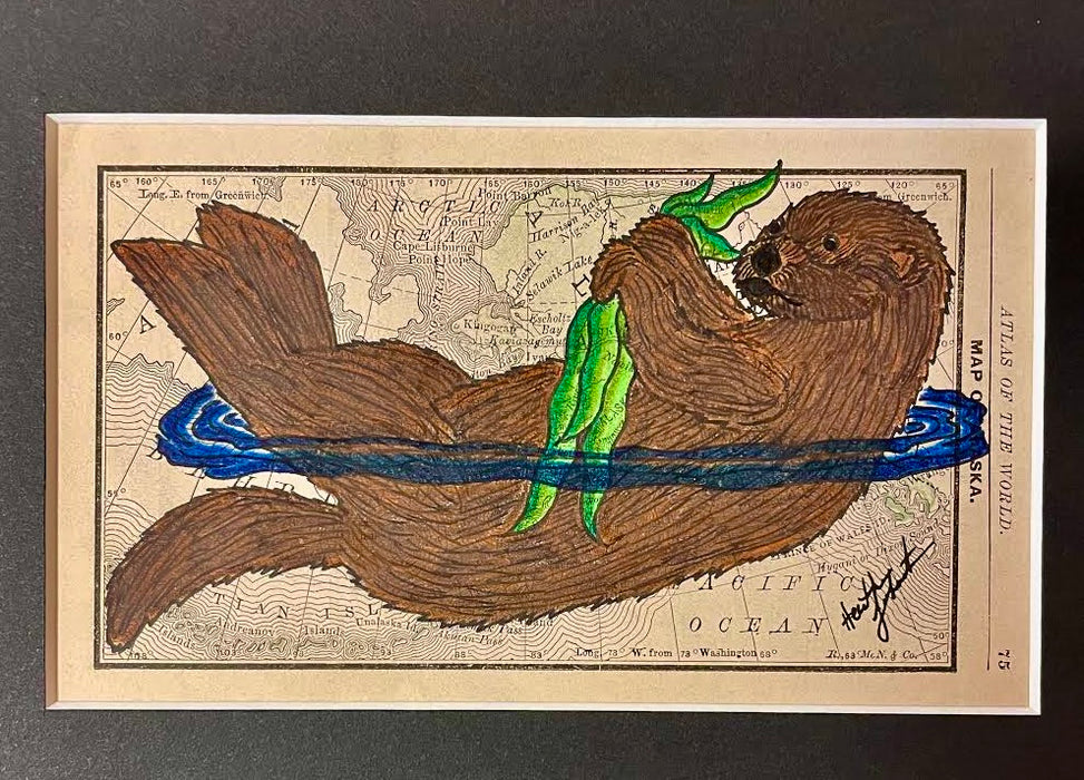 Otter at Play, 1888 Miniature Map of Alaska, Heather Johnston, Alutiiq