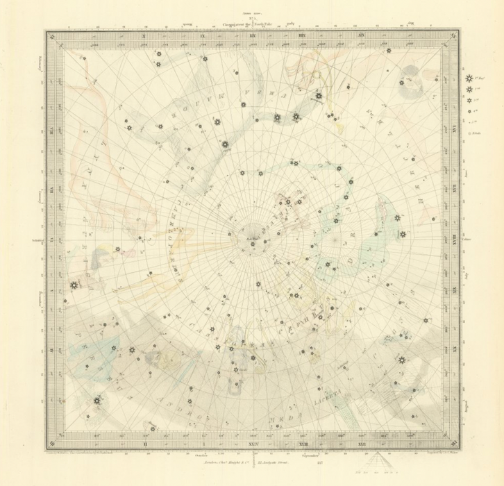 Traveling the Hanging Road, 1846 Celestial Map, by George Curtis Levi